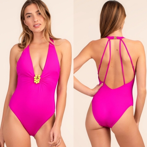 New!Trina Turk Bijuo Solids Plunge One Piece Swimsuit - Picture 1 of 13